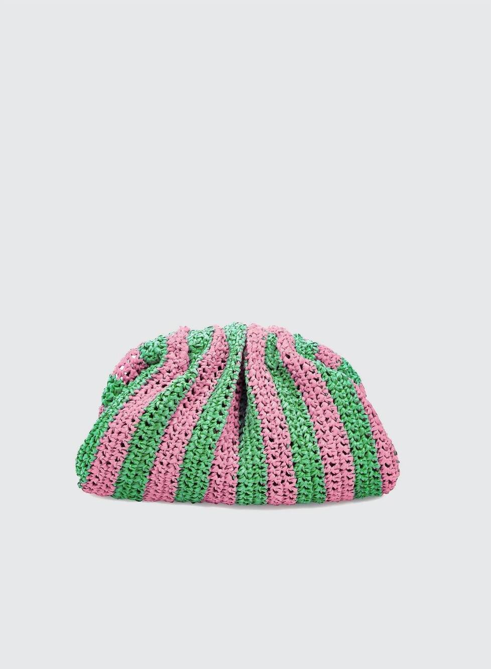 NEW MARIA LA ROSA women's game striped crochet clutch in pink/green